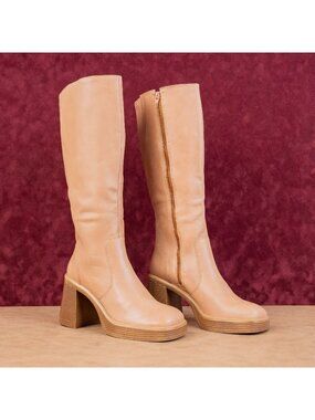 Steve Madden Women Fanatik Brown Platform Retro Leather Platform Boots Sz 9